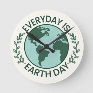 Everyday Is Earth Day - Vintage Green Earth Lover Round Clock