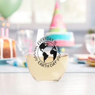Everyday Is Earth Day - Vintage Green Earth Lover Stemless Wine Glass