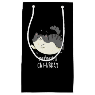 Everyday's A Cat-urday Funny Cat Pun Dark BG Small Gift Bag