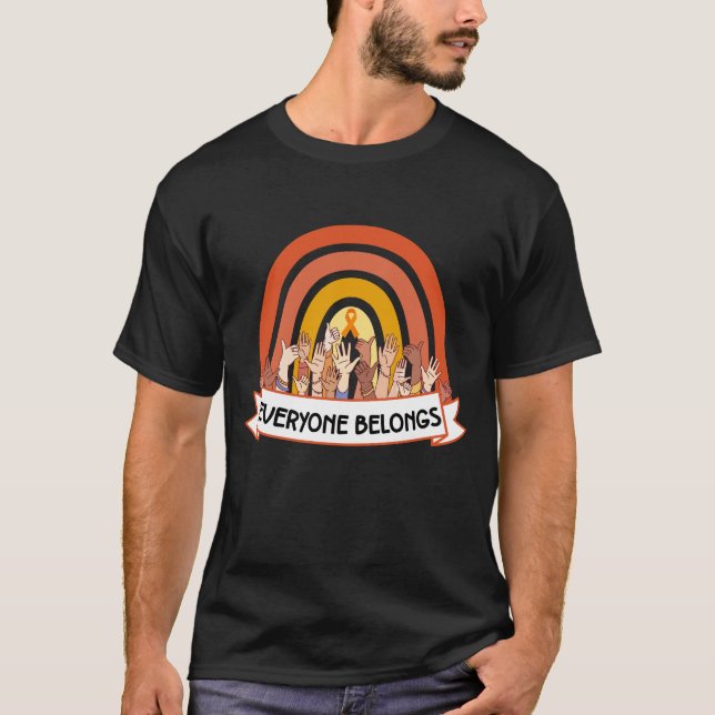Everyone Belongs Orange Rainbow Unity Bullying T-Shirt (Front)