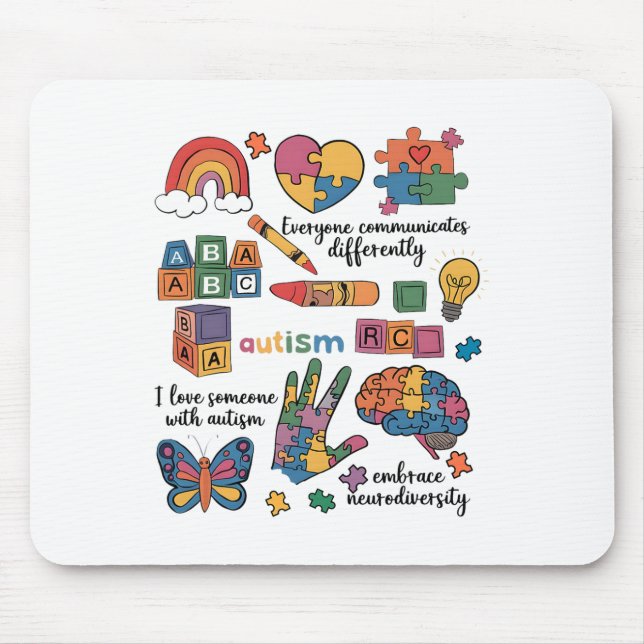 Everyone Communicate Differently Autism Awareness  Mouse Pad (Front)