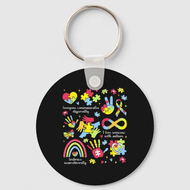 Everyone Communicates Differently Autism Awareness Key Ring (Front)