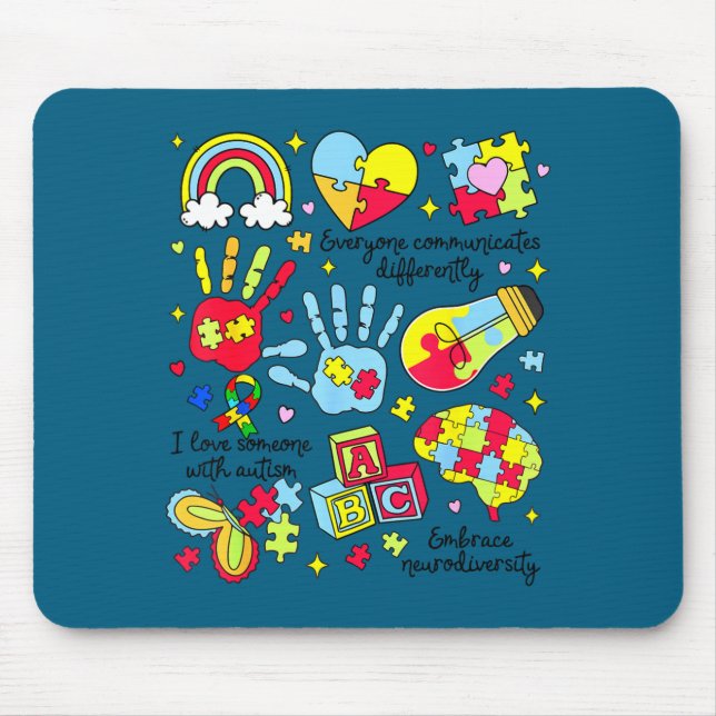 Everyone communicates differently autism awareness mouse pad (Front)