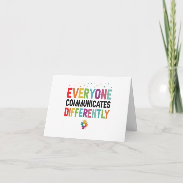 Everyone Communicates Differently Autism Awareness Thank You Card (Front)