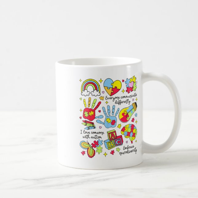 Everyone Communicates Differently Autism Month Aut Coffee Mug (Right)