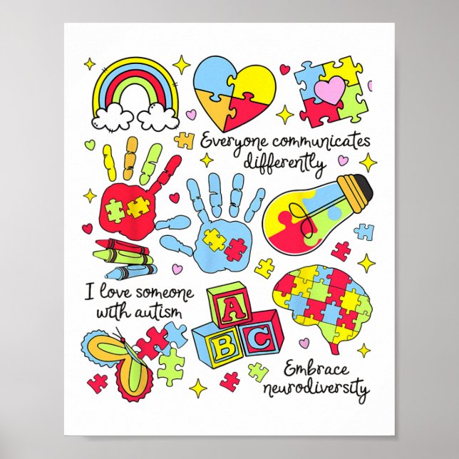 Everyone Communicates Differently Autism Month Aut Poster (Front)