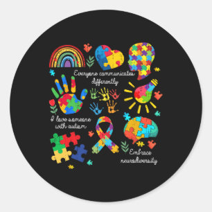 Everyone Communicates Differently Autism Neurodive Classic Round Sticker