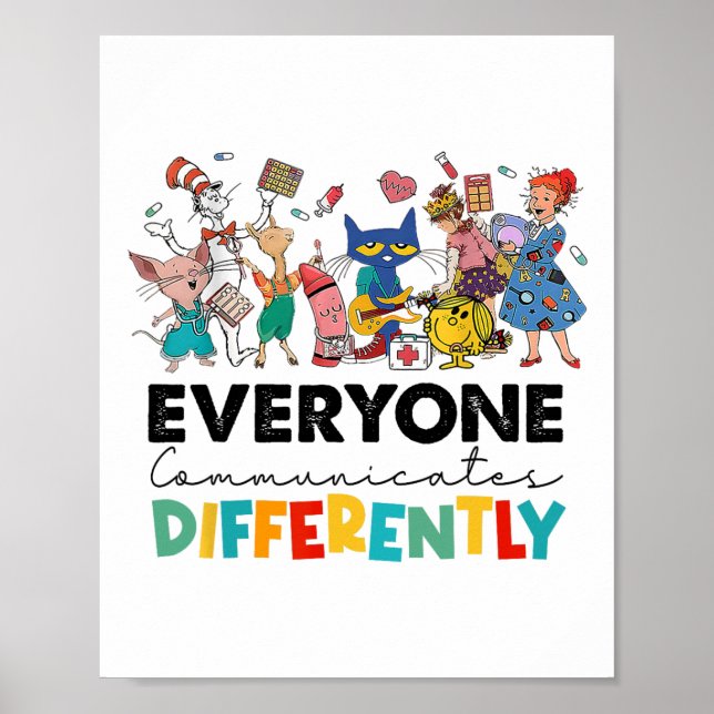 Everyone Communicates Differently Funny Book Kid T Poster (Front)