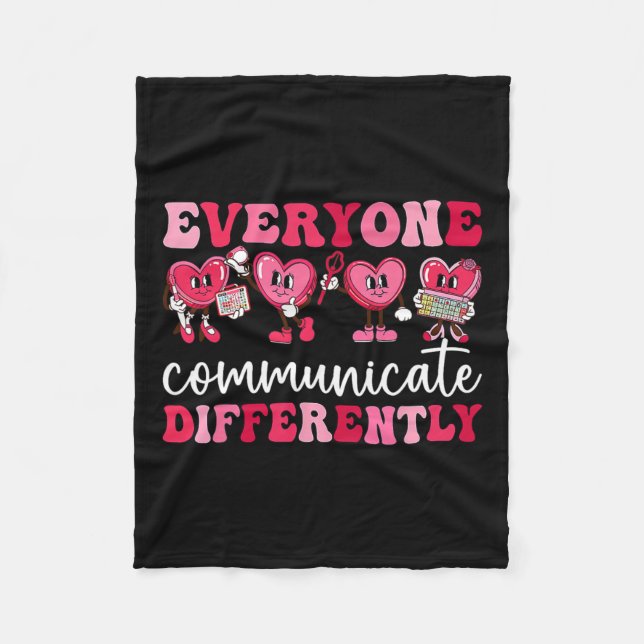 Everyone Communicates Differently Heart Autism Val Fleece Blanket (Front)