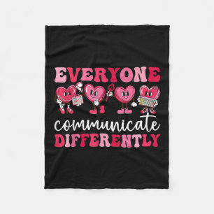 Everyone Communicates Differently Heart Autism Val Fleece Blanket