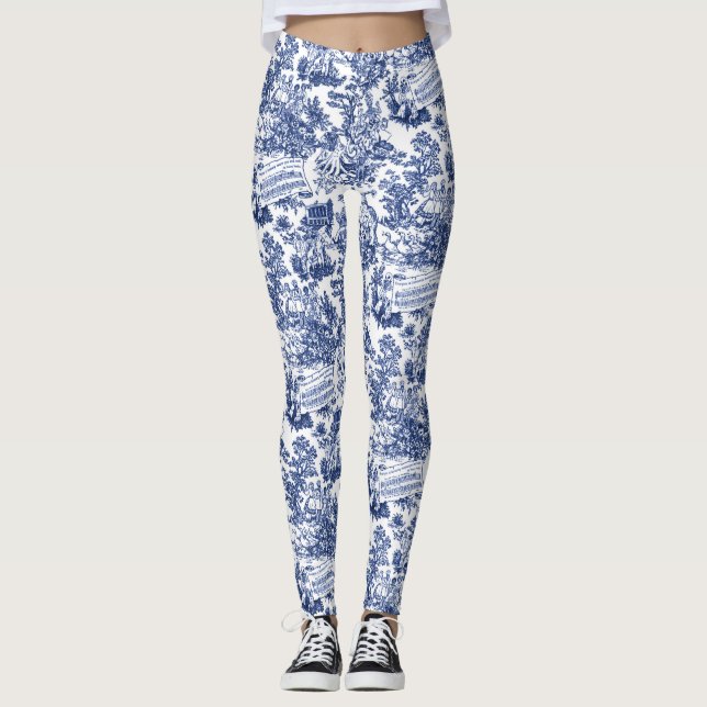 Everyone In Harmony Toile de Jouy (indigo ink) Leggings (Front)