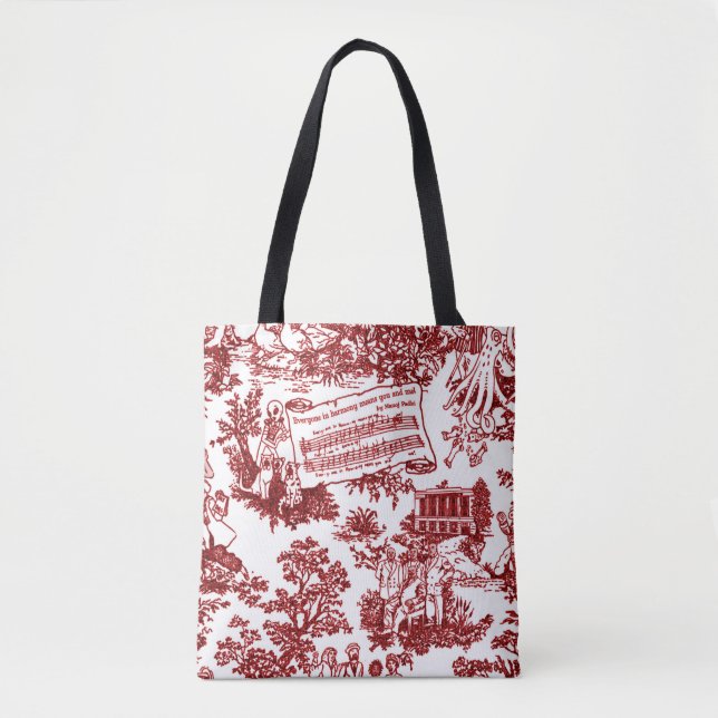 Everyone In Harmony Toile de Jouy (ox blood ink) Tote Bag (Front)