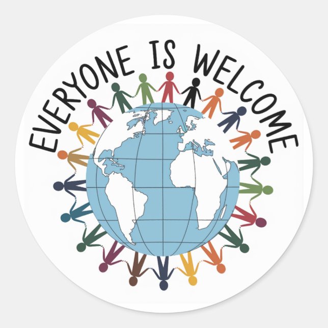 Everyone is welcome  classic round sticker (Front)