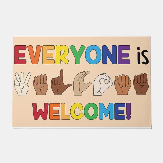 Everyone Is Welcome Hand Sign Language Doormat (Front)