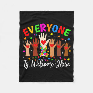 Everyone is welcome here autism awareness teacher fleece blanket