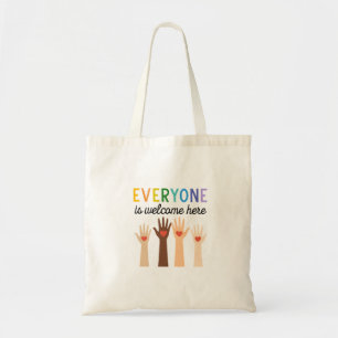 Everyone Is Welcome Here Diversity with Heart Tote Bag