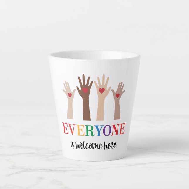 Everyone Is Welcome Here Idaho Teacher Latte Mug (Front)