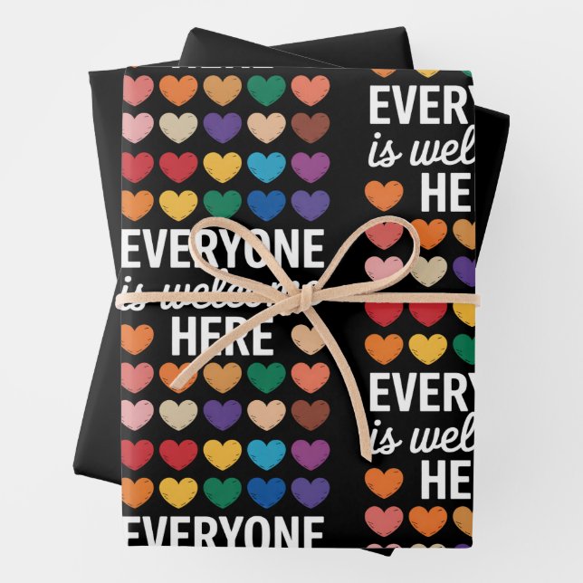 Everyone Is Welcome Here LGBTQ Wrapping Paper Sheet (In situ)