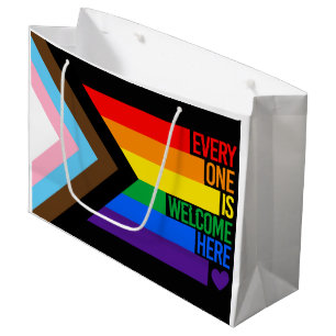 Everyone is Welcome Here (Progress Pride) Flag Large Gift Bag