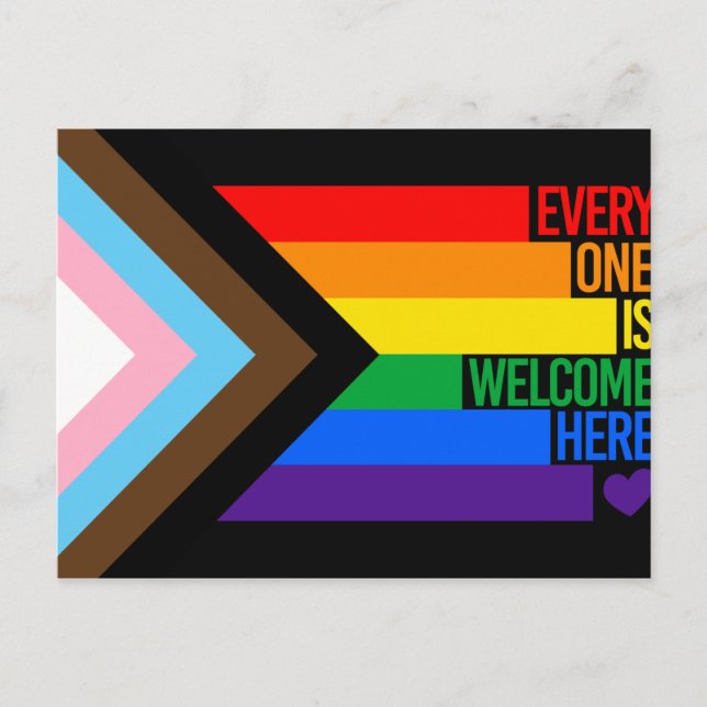 Everyone is Welcome Here (Progress Pride) Flag Postcard (Front)