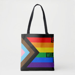 Everyone is Welcome Here (Progress Pride) Flag Tote Bag