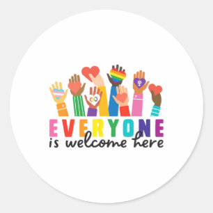 Everyone Is Welcome Here Rainbow  Classic Round Sticker
