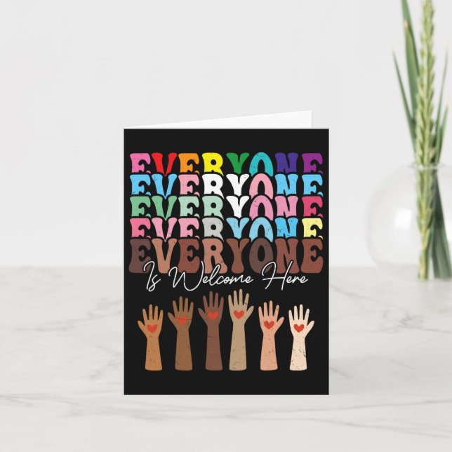 Everyone Is Welcome Here Retro Groovy Diversity Te Card (Front)