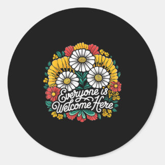 Everyone Is Welcome Here Vintage Flowers Boho Back Classic Round Sticker