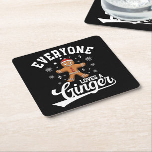 Everyone Loves A Ginger, Gingerbread Santa Xmas Square Paper Coaster
