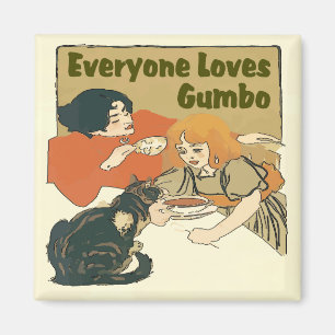 Everyone Loves Gumbo, Vintage girl and cat poster, Magnet