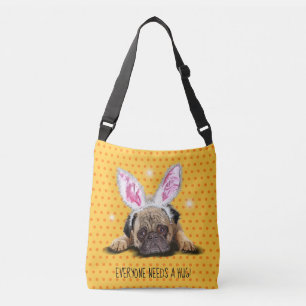 Everyone needs a hug yello Pug cross body tote bag