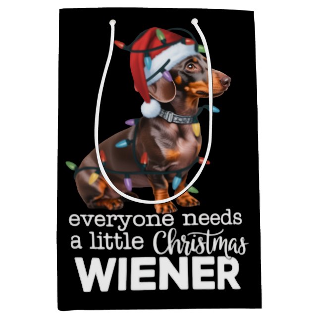 Everyone Needs A Little Christmas Weiner Dog Lover Medium Gift Bag (Front)