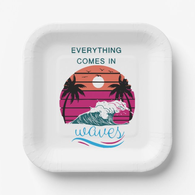 Everything Comes in Waves Paper Plate (Front)