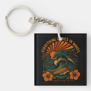 Everything Comes In Waves Retro Key Ring