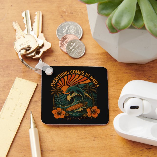 Everything Comes In Waves Retro Key Ring (Desk)