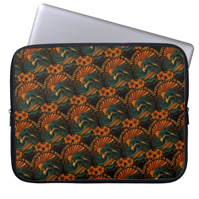 Everything Comes In Waves Retro Laptop Sleeve (Front)