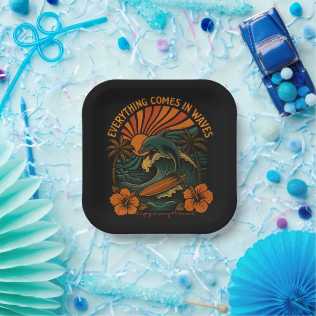 Everything Comes In Waves Retro Paper Plate (Party)