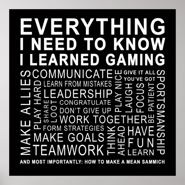Everything I Need I Learned Gaming Black Poster (Front)