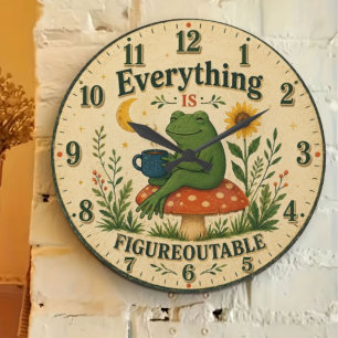Everything Is Figureoutable Frog Large Clock