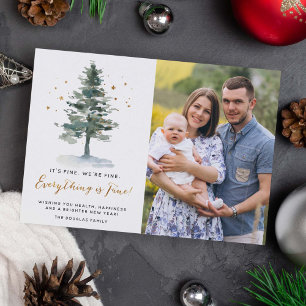 Everything is Fine 2021 Grateful Gold Script Photo Holiday Card