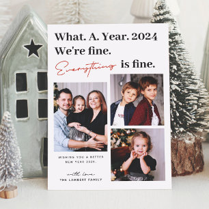 Everything is Fine 2022 New Year Modern 3 Photo Holiday Card