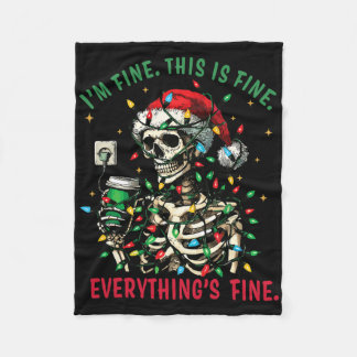 Everything Is Fine Christmas Lights Xmas Skeleton  Fleece Blanket