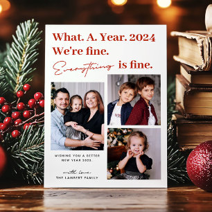 Everything is Fine Funny New Year 3 Photo Holiday Card