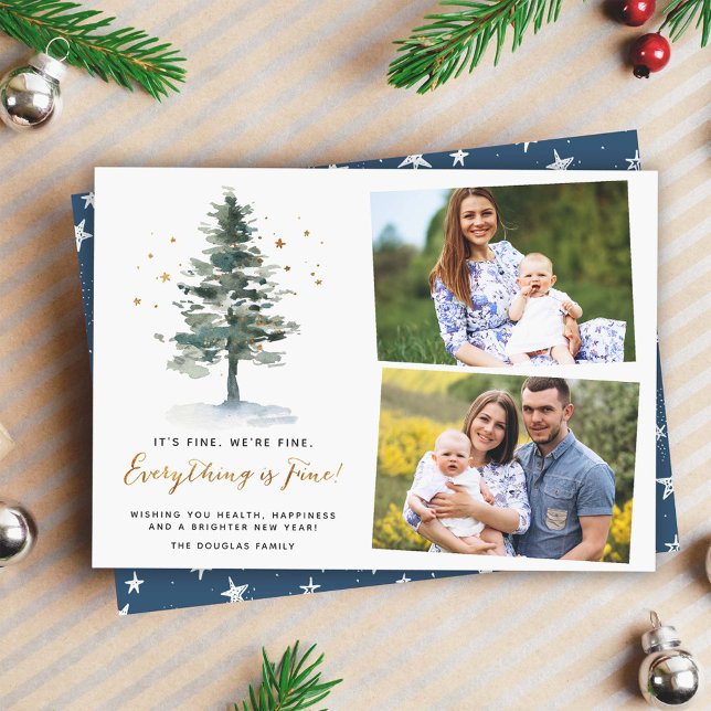 Everything is Fine Funny Xmas Quote 2 Photo Holiday Card (Creator Uploaded)