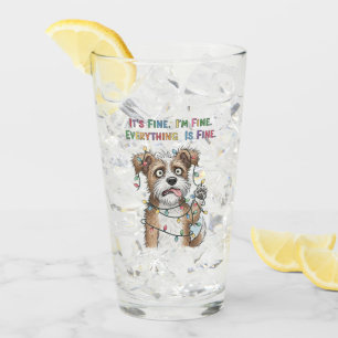 Everything is Fine Quirky Colourful Christmas Dog Glass