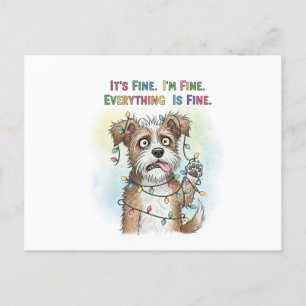 Everything is Fine Quirky Colourful Christmas Dog Holiday Postcard