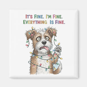 Everything is Fine Quirky Colourful Christmas Dog Magnet