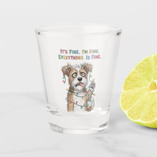 Everything is Fine Quirky Colourful Christmas Dog Shot Glass