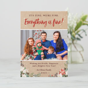 Everything is Fine Rustic Kraft Floral Photo Holiday Card
