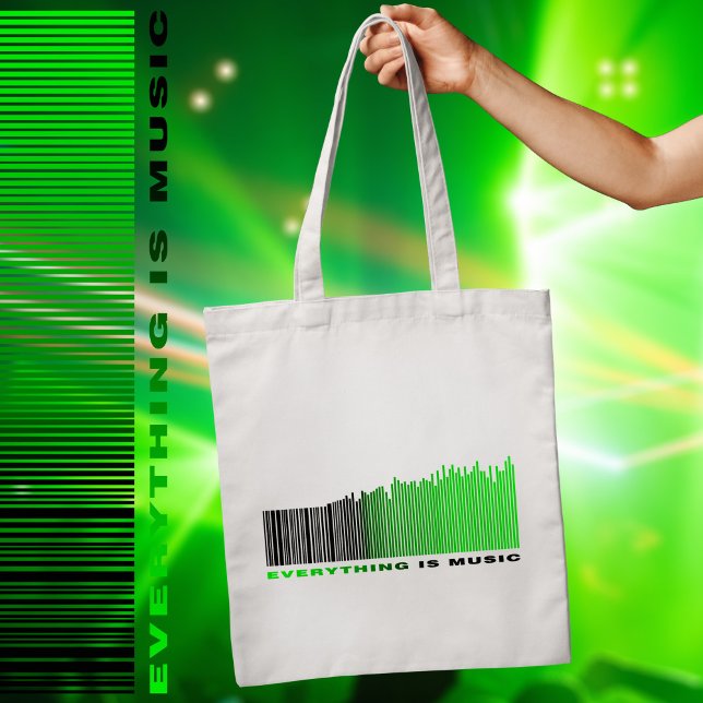 Everything is Music Text Song Player Green Barcode Tote Bag (Creator Uploaded)